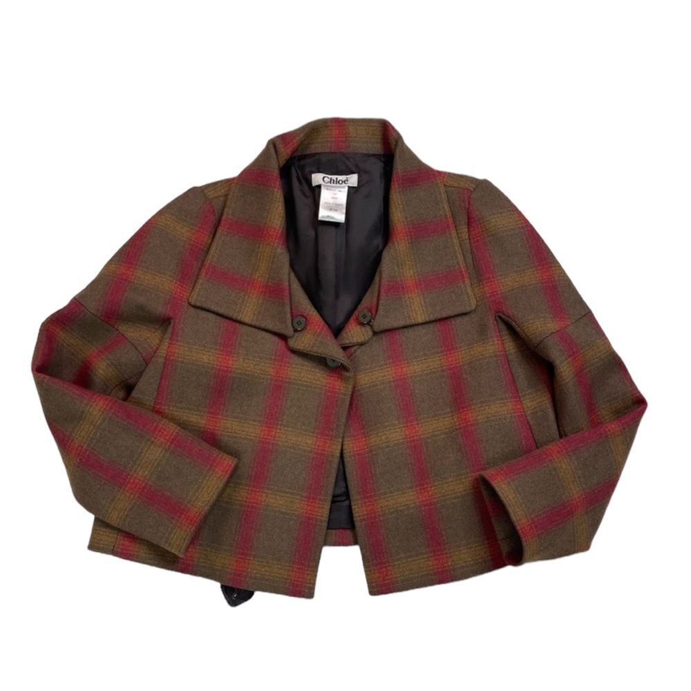 Chloe Plaid Cropped Wool Blazer